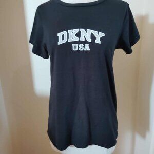 DKNY Vintage Y2K Black Short Sleeve Logo Tee  Shimmery Metallic Silver NWOT P/S